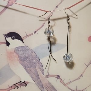 Asymmetrical Blue Glass Caged Dangle Earrings